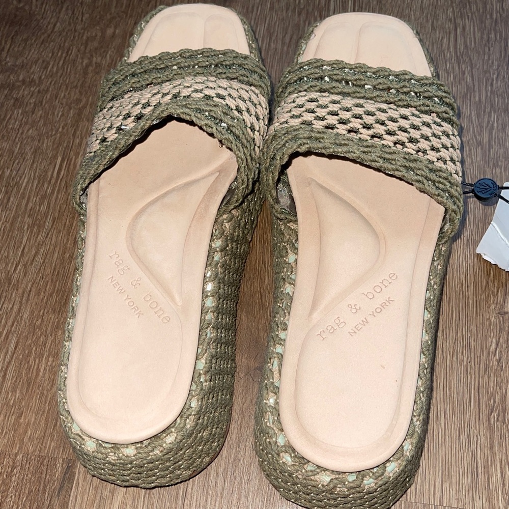 RAG & BONE LOGAN SLIDE 41 New Warm Khaki & Green Net - Picture 5 of 7